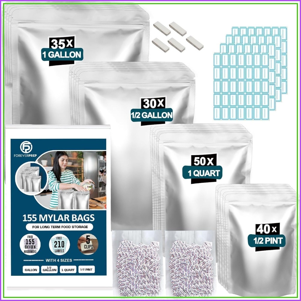 Food Storage Mylar Bags - 155 Kantong Mylar dengan 155 Penyerap