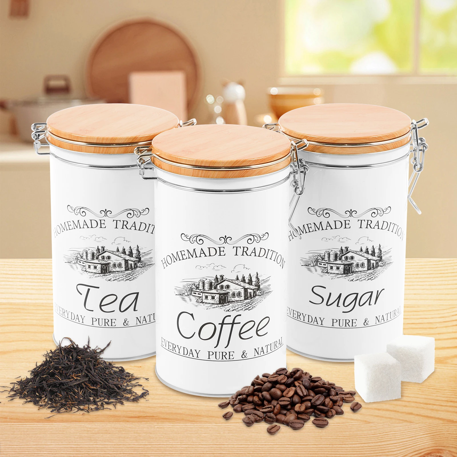 Food Storage Metal Box - 3 Buah/Set Kaleng Gula Kopi Teh