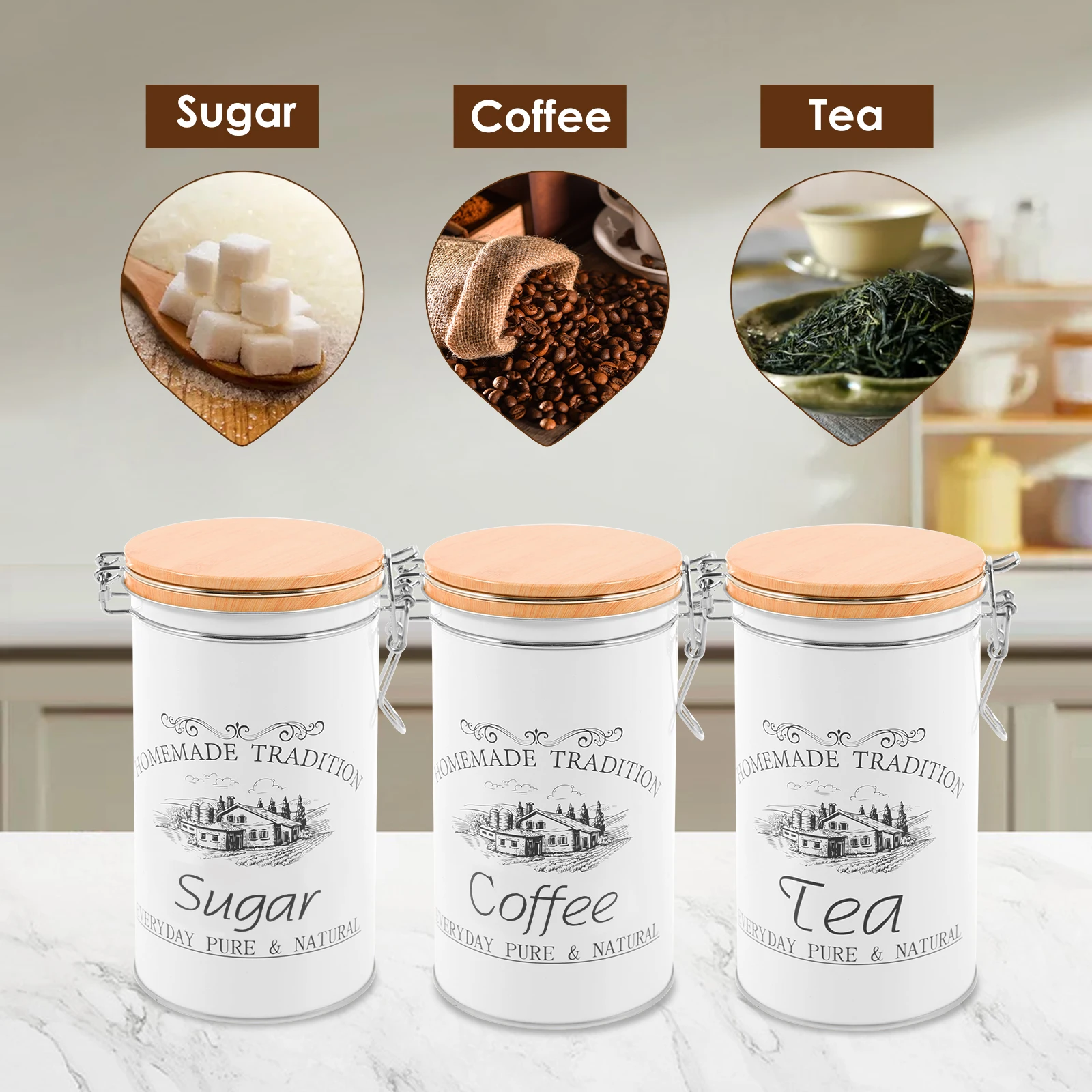 3 Buah/Set Wadah Teh Kopi Gula - Food Storage Metal Box ulasan dan harga