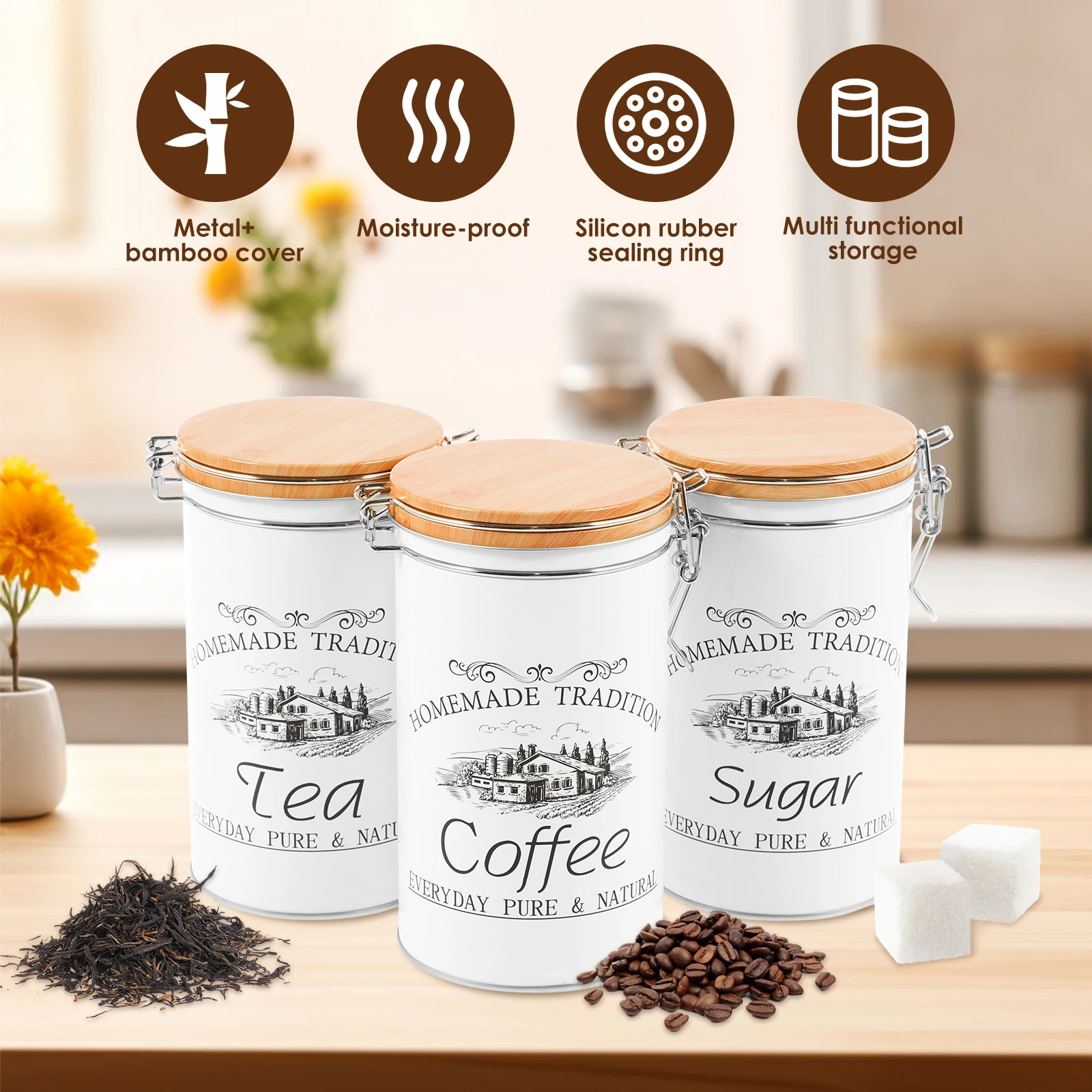 3 Buah/Set Kaleng Gula Kopi Te - Food Storage Metal Box ulasan dan harga